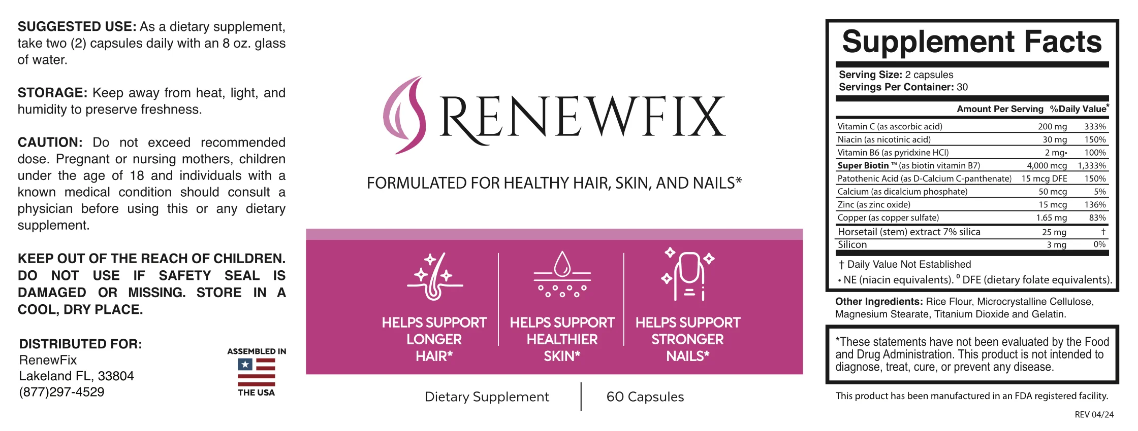 Renew Fix Product Label